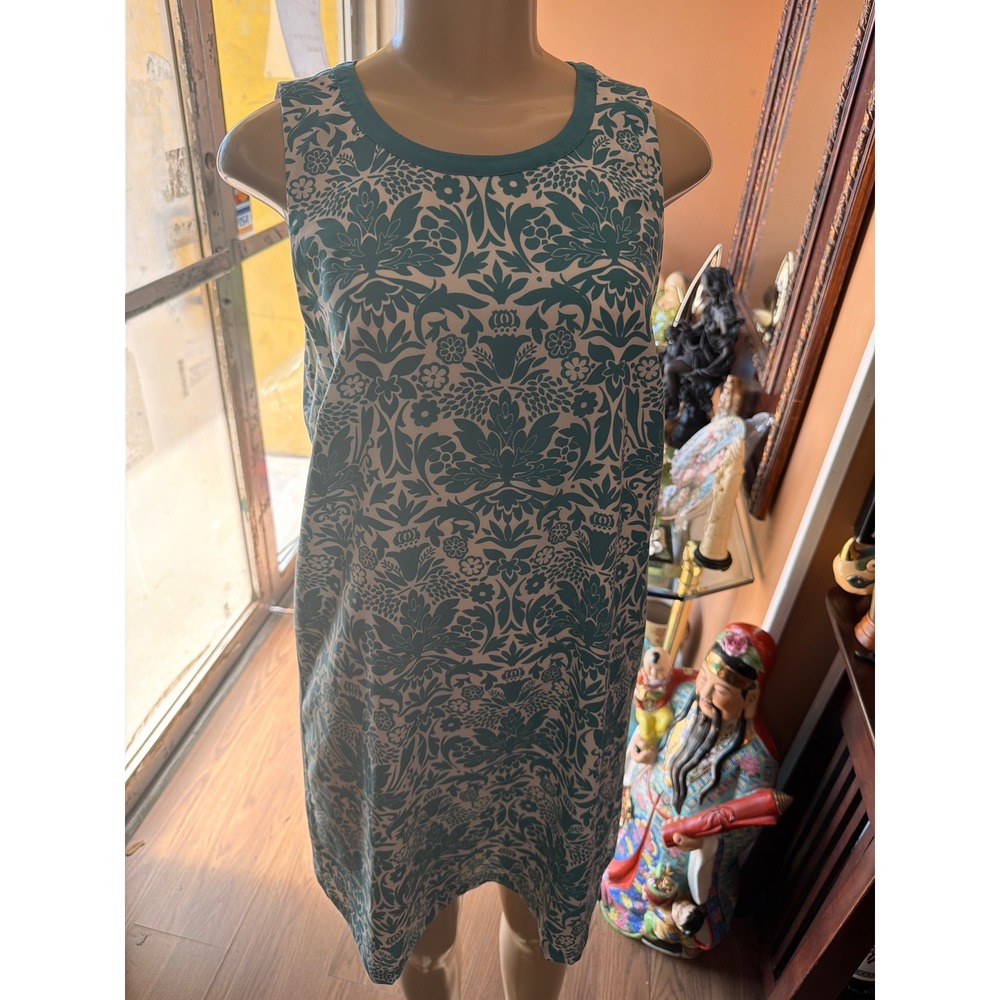 Loft Outlet Womens Teal White Damask Floral Sleeveless Shift Dress Size Medium